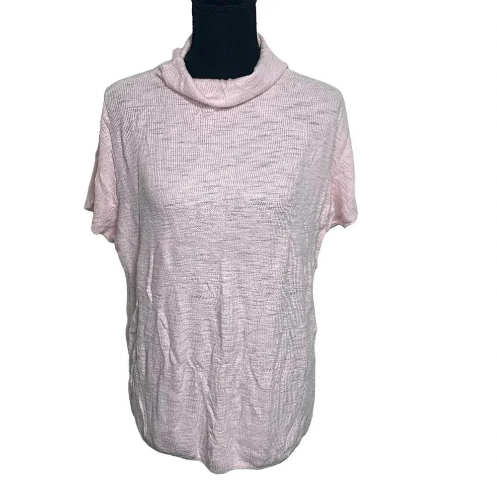 Lou‎ & Grey Knit Top Size Medium Pink Cowl Neck Dolman Short Sleeve Space Dye